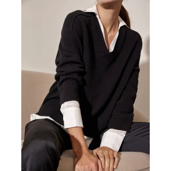 Brochu Walker Sweaters - Brochu Walker Looker Layered V Neck Sweater Black Mixed Media XS